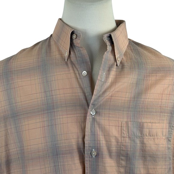 Gitman Bros Men's XL Short Sleeve Button Down Peach Plaid 100% Cotton Made/USA - Picture 2 of 7